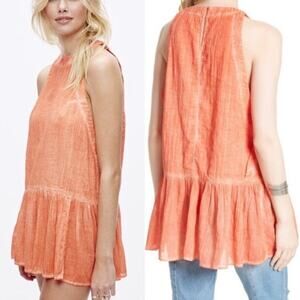 Free People Breathless Moments Tunic Garment Dyed Red Size L Boho Beachy Cottage